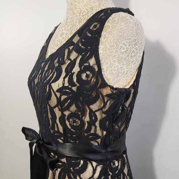 Tahari Arthur S Lavine Women's Size 8 Black Lace Sleeveless V-Neck Zip Dress - Picture 5 of 15